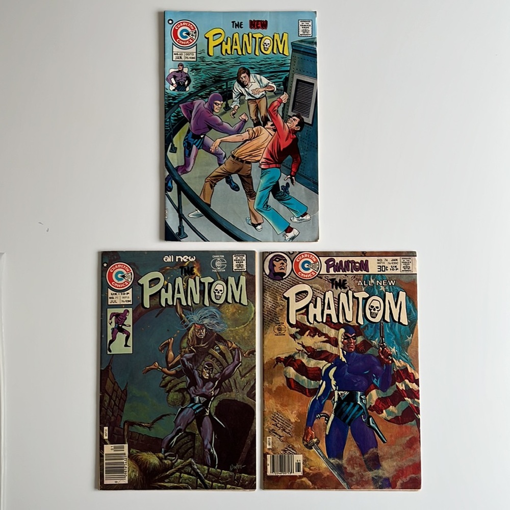 3 COMIC LOT THE NEW PHANTOM #63 #71 #74 1975 Charlton Comics Vintage Comic Book